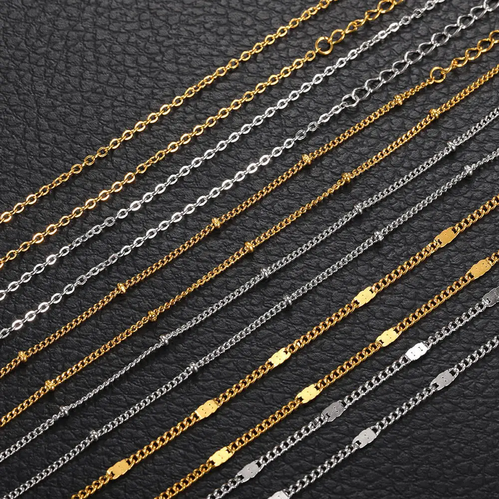 Factory Wholesale 18K Gold Plated Basic Bead Chain Necklace Extension Chain Stainless Steel Box Chain Necklace