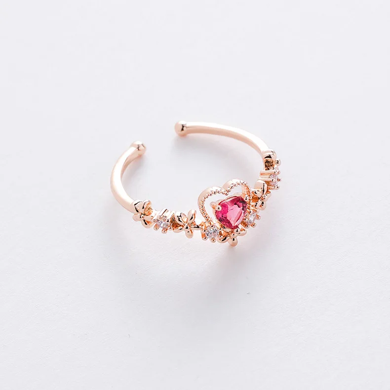 Wholesale Fashion Elegant Micro-inlaid Crystal Colorful Zircon Heart Flower Shaped Ring