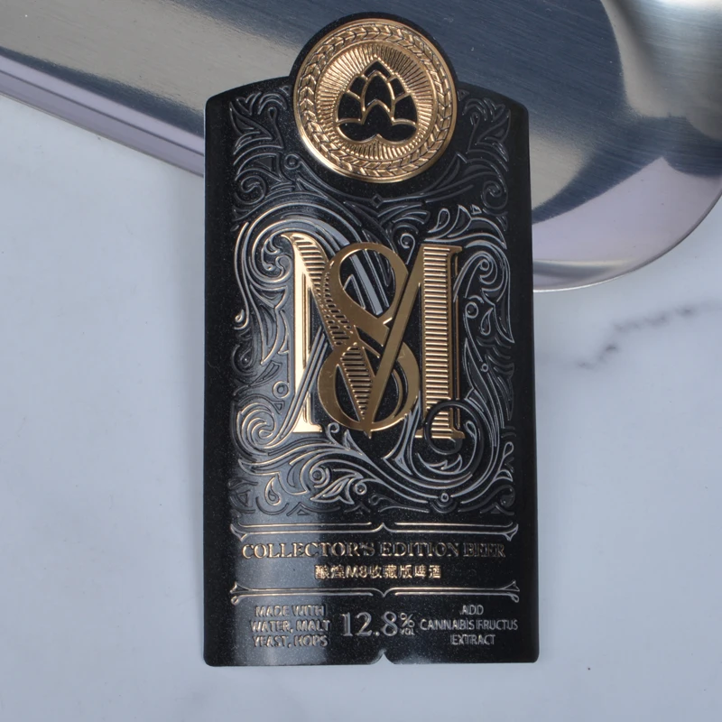 Custom Labels For Packaging Metal  Beer Bottle Private Label Design 3d Relief Embossed Metal Label Logo Sticker 3d Thick