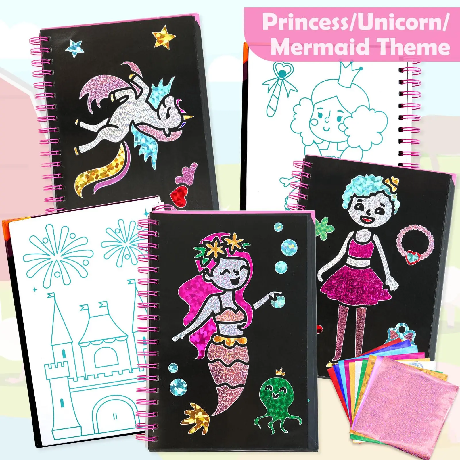 Art Craft Activity for Kids: Fun Foil Princess & Unicorn DIY Toy Kit No Mess Creative Idea Birthday Christmas Gift