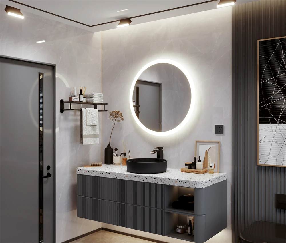 Anti fog smart led bathroom mirror round decor wall mirror with led light makeup mirror