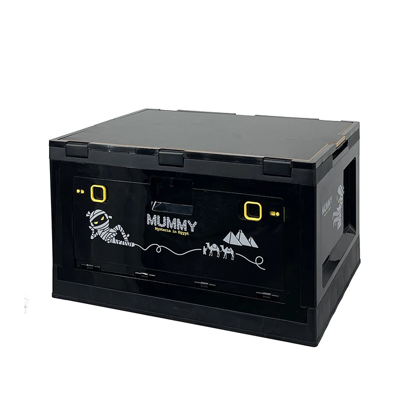 Car Camping Multifunctional Plastic Folding box plastic storage box with Foldable wood tabletop