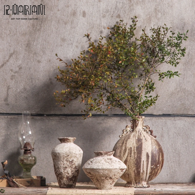 Shabby Chic Small Flower Ceramic Rustic Farmhouse Vase for Living Room Bedroom Home Office Decor