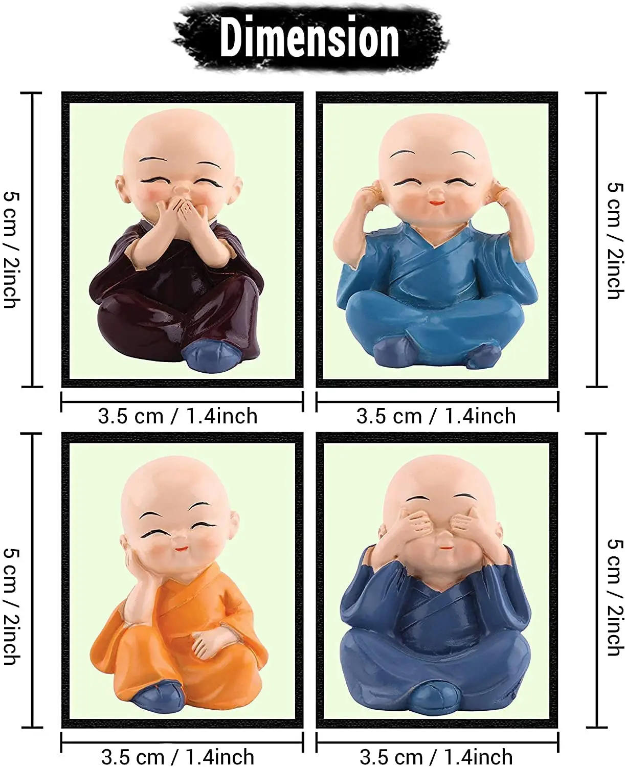 Chinese Zen Living Room Office Desktop Decoration Resin Small Ornaments Car Figurine Four Not Lmonk Cute Buddhist Monk Set