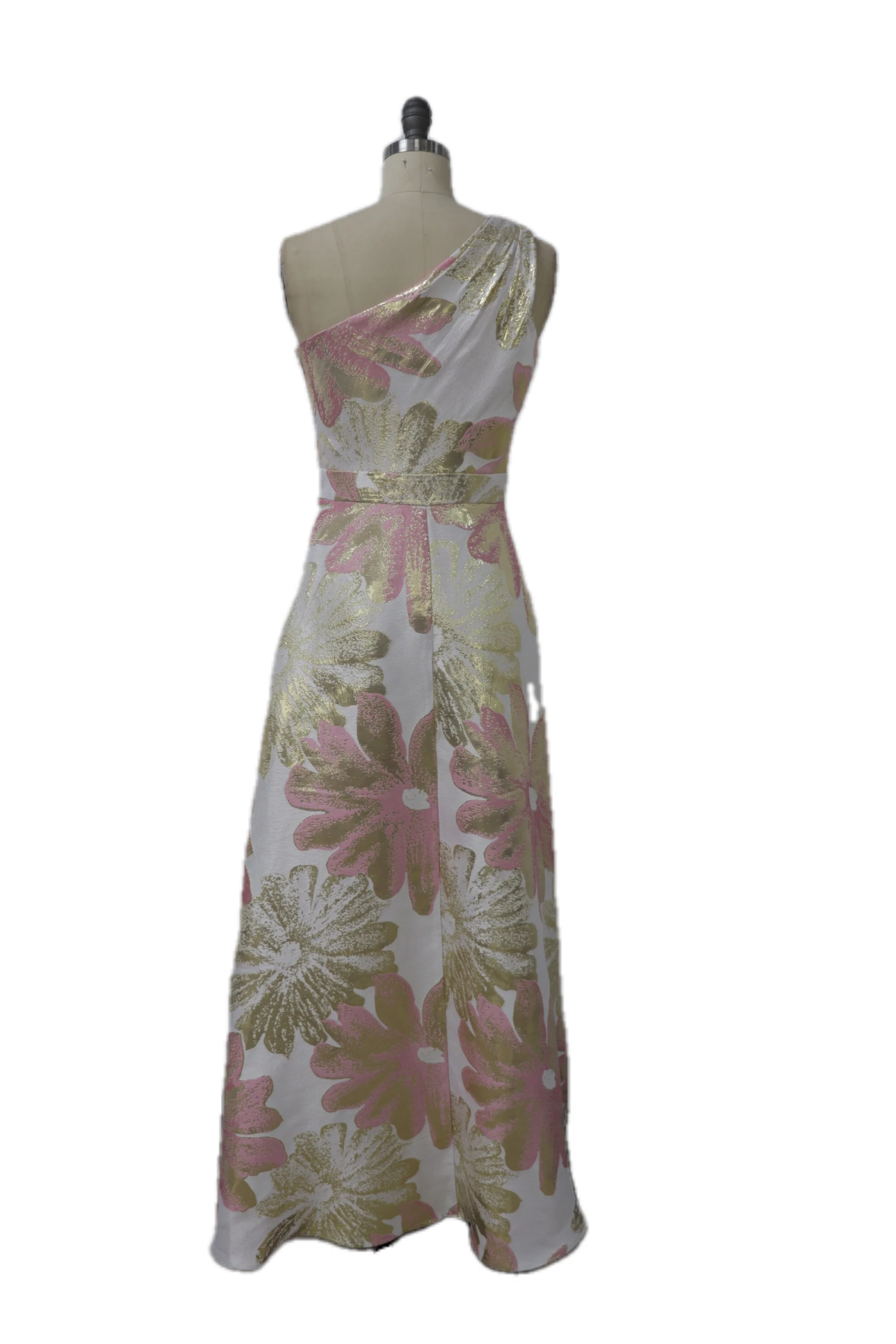 
Middle East Latest One Shoulder Maxi Prom Dress Long Gown Gold Jacquard Party Evening Dress 