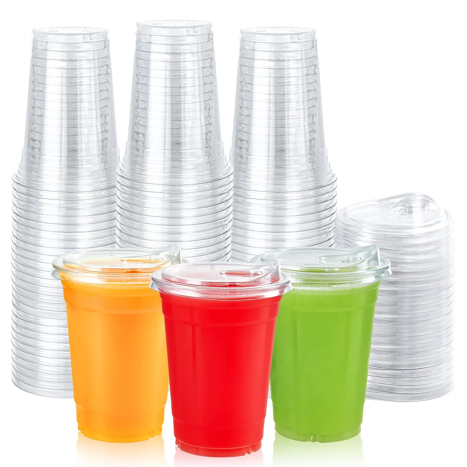 Clear Plastic Cups cold drink with Insert & Dome Lid 16oz Disposable Plastic Cups for Fruit Yogurt Smoothie Dessert