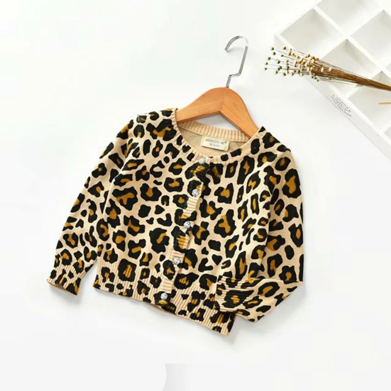 
2021 new fashion Children Kids Sweater Autumn Spring Baby Girl Cardigan Leopard Print Casual Outerwear Coat Clothes 18M 6T  (1600137568432)