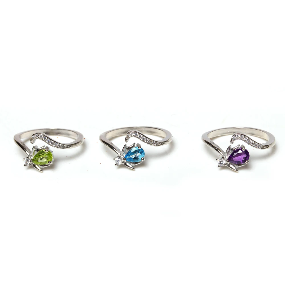 Wholesale adjustable amethyst peridot blue topaz quartz crystal fashion jewelry women rings for gifts