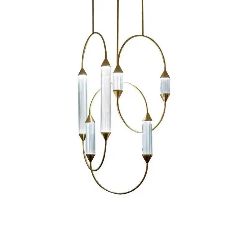Modern Metal Glass tube Pendant lamp LED  suspended lighting fixture metal for art decoration