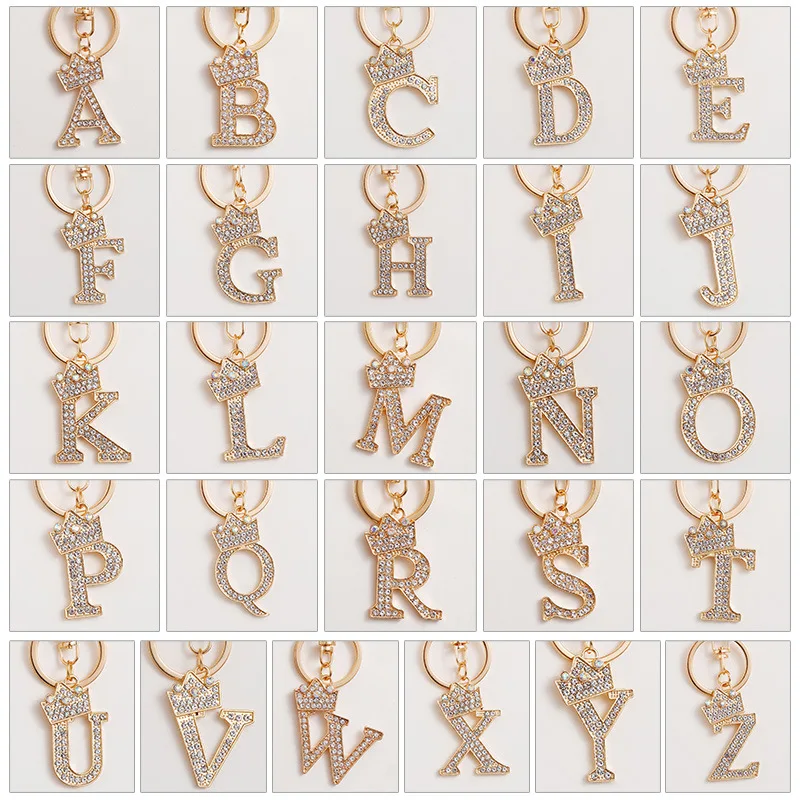 Handbag Charms 26 Alphabet English Word Letter Key Chain Crystal Glitter Zinc Alloy KeyChain Hanging