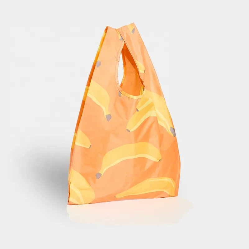 Custom Logo Reusable Mixed Fruit Print Ripstop Nylon Eco Standard Foldable Grocery Shopping Bag