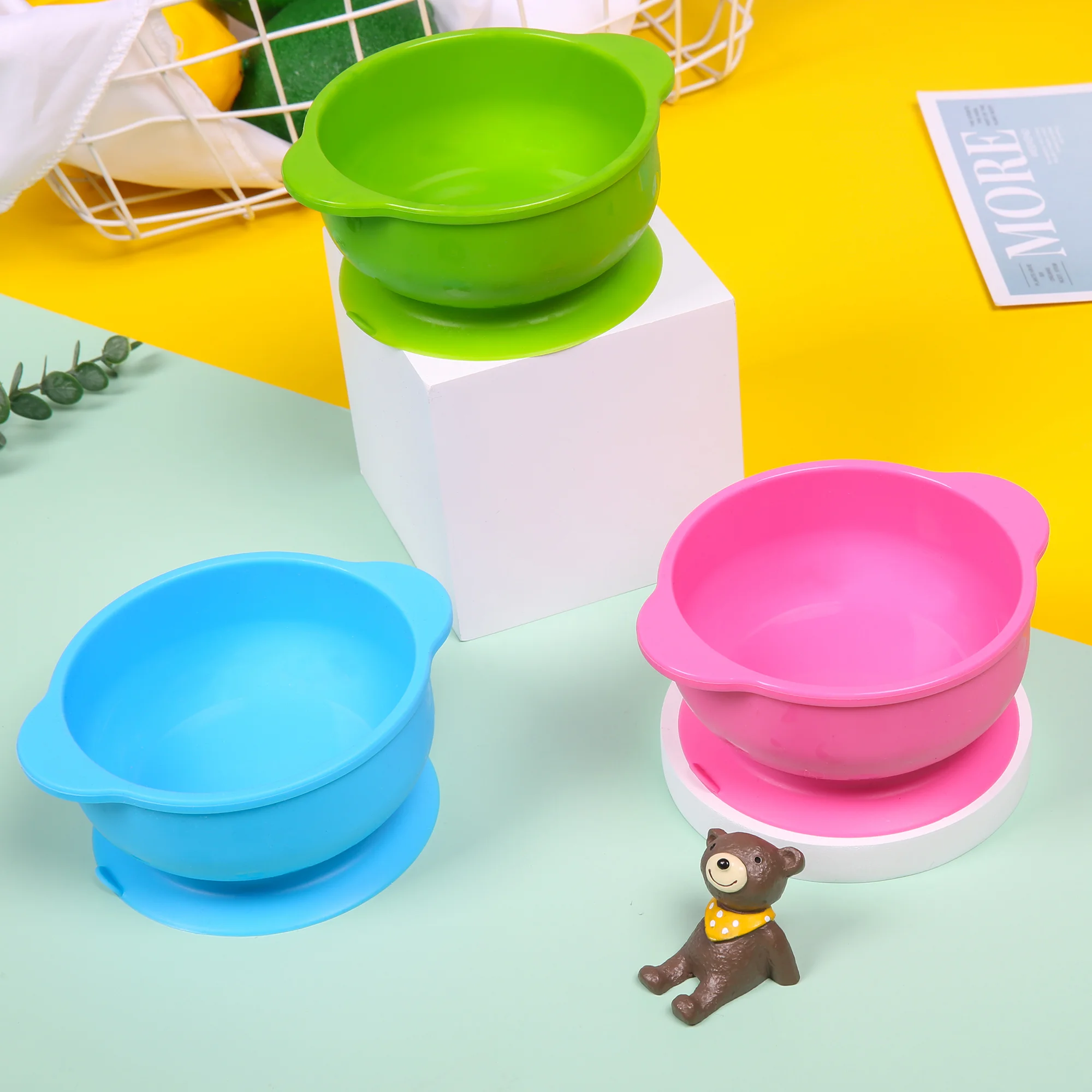 Custom LOGO Silicone Baby Bowl Spill Proof eating training Bowl BPA Free Nontoxic Snack Container with Suction for Toddlers