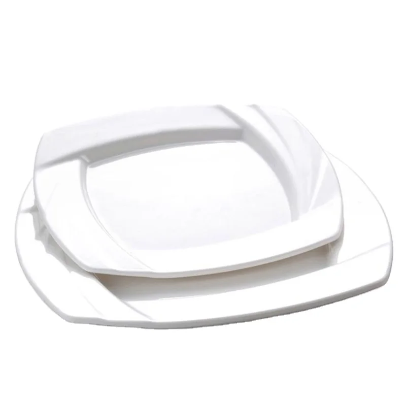 Plastic Dinner Plates 10 Inch  Restaurant Wholesale White Square 100% Melamine Plate