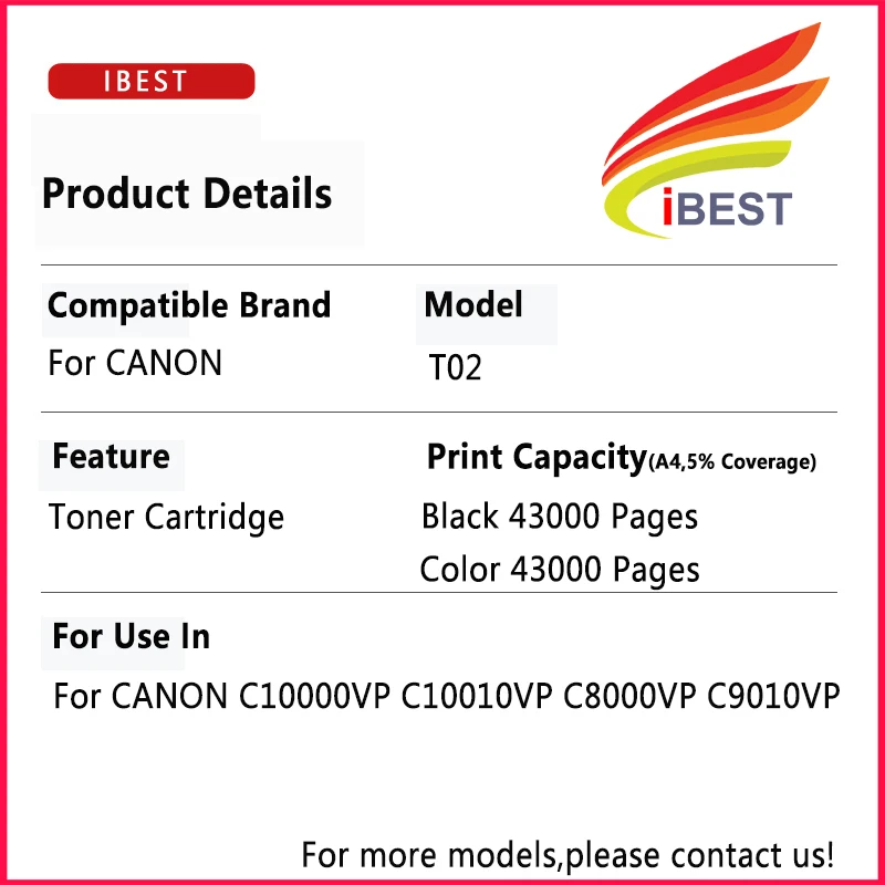 Compatible Toner Cartridge For CANON T02 C10000VP C10010VP C8000VP C9010VP Original Quality Toner