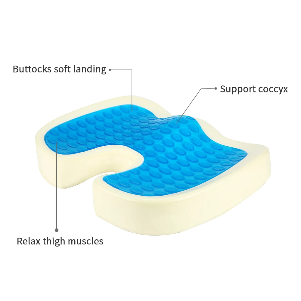 U-shape Seat Cushion Polyurethane Slow Rebound Gel Coccyx Orthopedic Memory Foam Cooling Gel Seat Cushions For Pain Relief