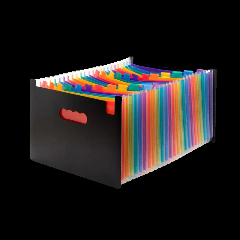 A4 Long Folder 24 Grid Rainbow Telescopic  Rope Buckle Fixed Plastic Expanding File Organizer Documents Folder