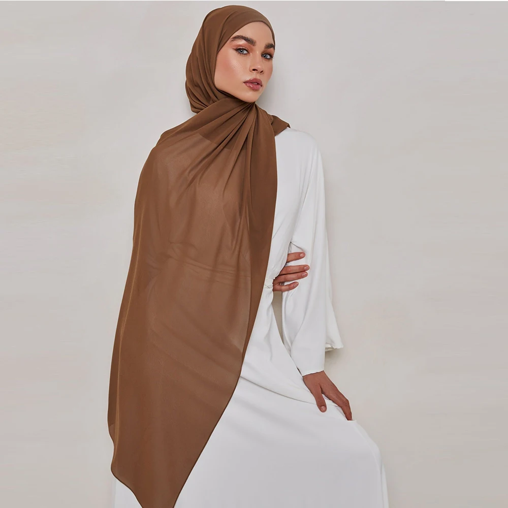 Wholesale Solid Color Premium Chiffon Scarf Kashka Headband Female Islamic Headwraps Hijab For Women