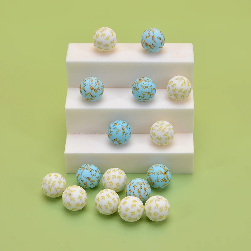 Factory custom Food Grade Silicone Hexagon Round Bead 9 12 15 mm Bulk Soft Flower Printing bpa free teether Silicone Beads