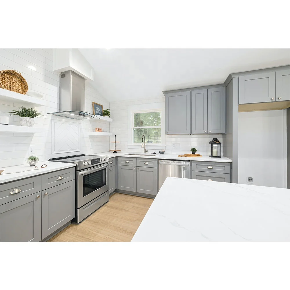 Complete Full Set White Kichen Cabinets Modern Design Kitchen Furniture Wooden Shaker Modular Model Sets Kichen Cabinets