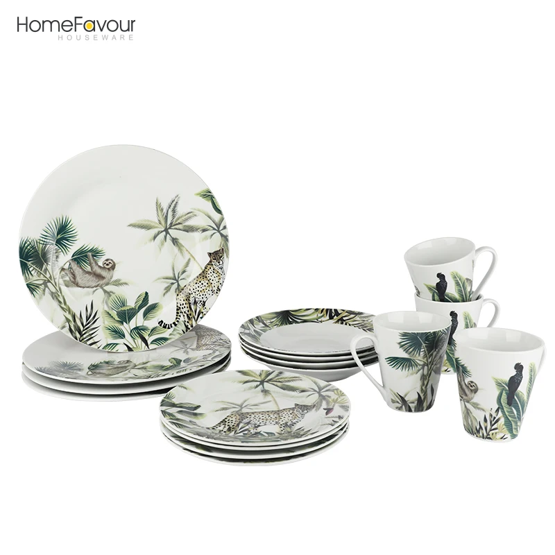 Custom  Nordic Style Dinner Set Tropical Rainforest New Design Ceramic Tableware Set