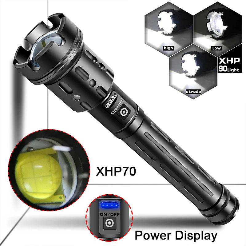 
XHP70 Flashlight Hunting Led Tactical Flashlights 5000 Lumen Rechargeable lampe de poche USB Power Bank Torch Light 
