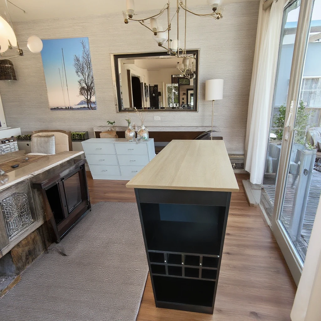 Luxury Simple Design Black Melamine Kitchen Cabinet Island Complete Open Kitchen Bar Counter with Wine Rack  Dining Living Room