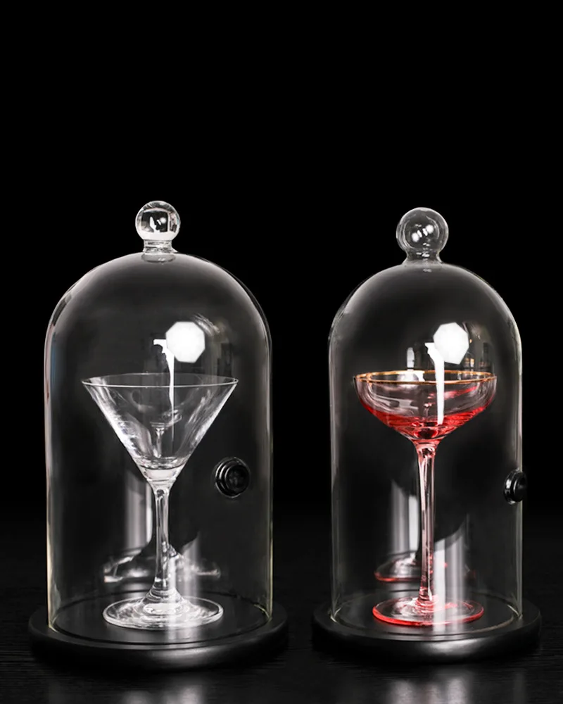 Smoking Cloche For Food Drinks With Wood Base Cocktails Smoke Infuser Glass Dome for Smoker Gun Clear dome cover