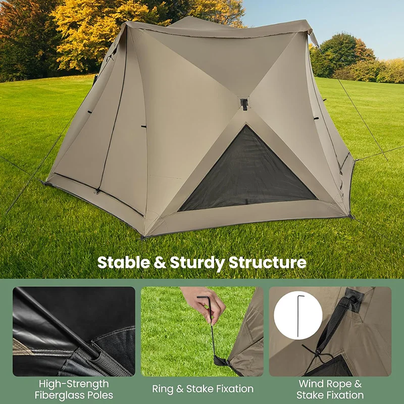 4-6 Person Waterproof Pop-Up Dome Tent Skylight Rainfly 3 Zippered Mesh Doors  Easy Outdoor Setup Carry Bag Camping