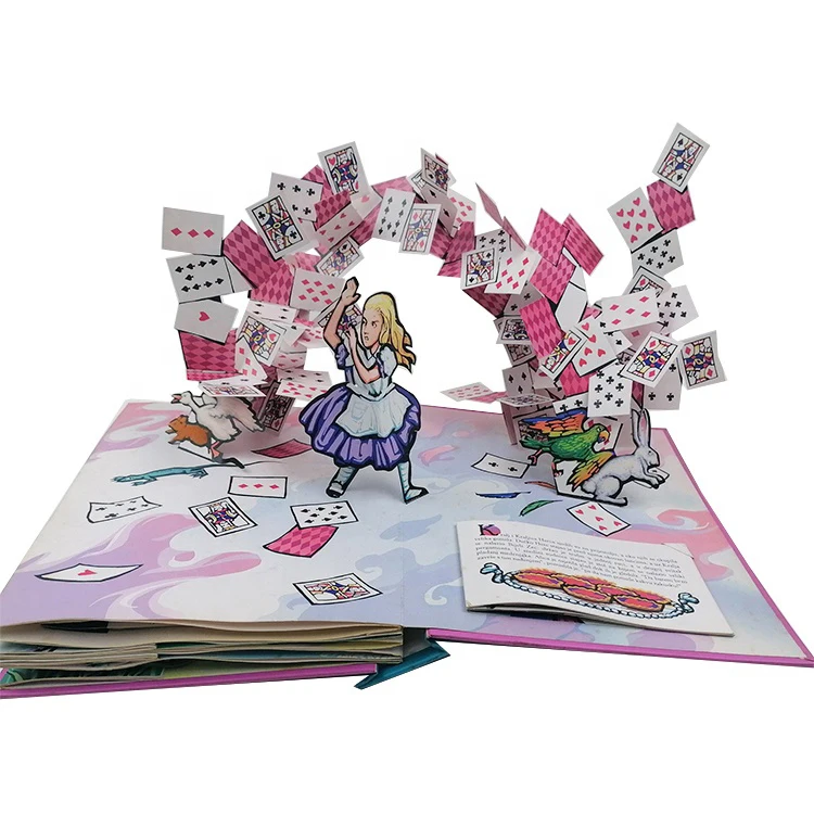 Lovely children book alice adventures in wonderland pop up book printing custom service