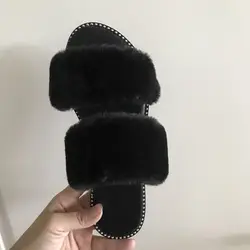 Новинка лета 2020, меховые тапочки, сандалии, Милая сексуальная женская обувь на плоской подошве