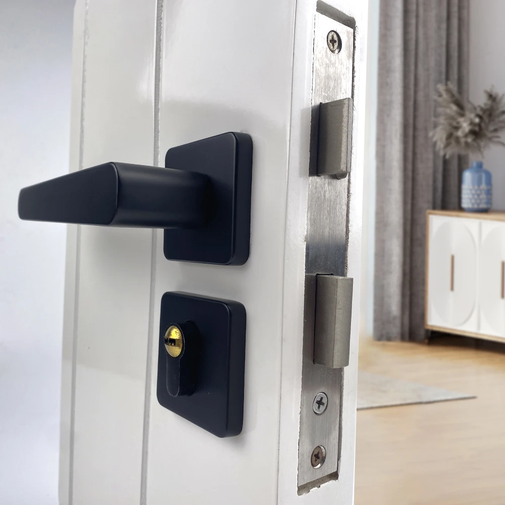 Black door handle manijas de puertas mortise handle bedroom locks Hotel interior door lock handle