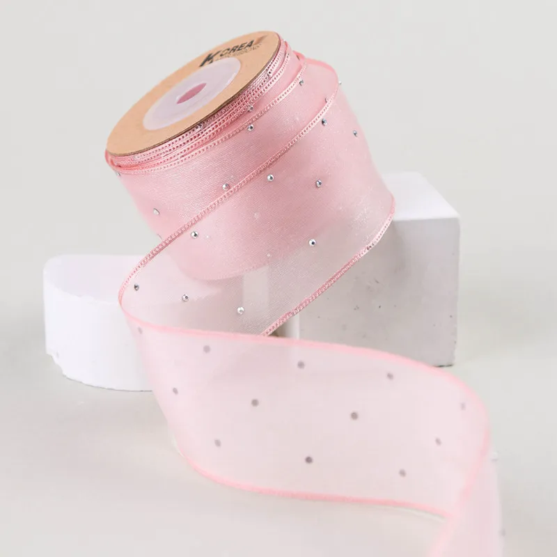 Wholesale 40mm Rhinestones Chiffon Ribbon Fabric  for Hair Bows and Flower Packaging