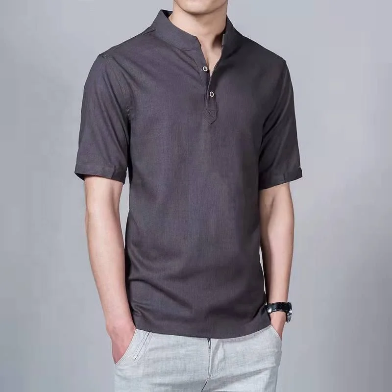 JL-12271 Wholesale Summer Linen Casual Loose Shirt Breathable Linen Shirts Button Up Mens Solid Color Linen Shirts For Boys Men