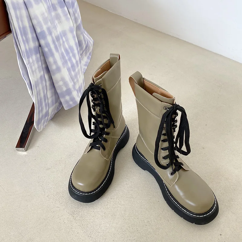 2022 platform martin boots fashion catwalk lace up muffin bottom boots round toe flat wedge boots