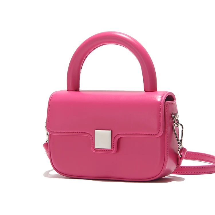 Rose Pink Mini Size Lady Handbag With Candy Color PU leather Crossbody Bag Fashion Casual With Long Strap And Lock