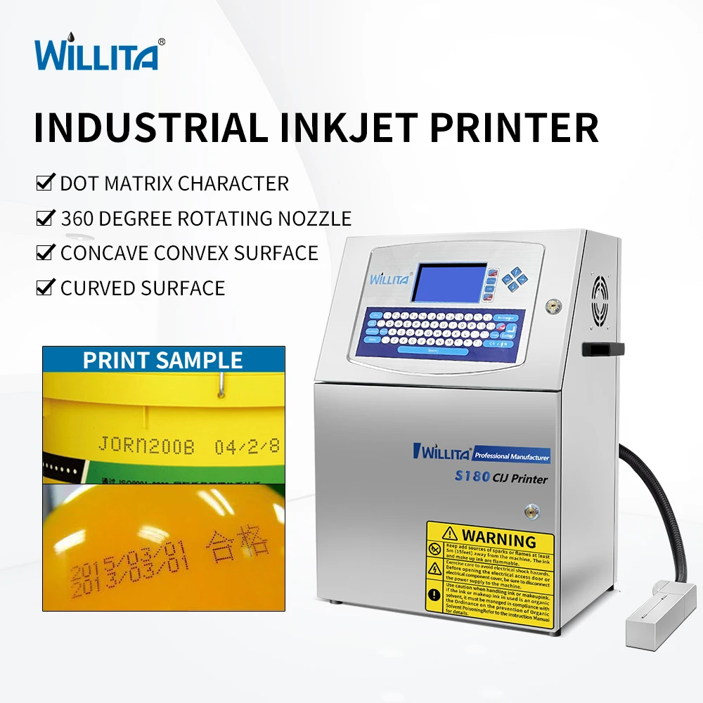 Willita Manufacturer Automatic Batch Code Number Date Logo Plastic Pipe Tube Bottle Bag Pvc Cable Cij Inkjet Printer