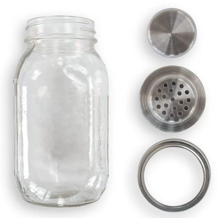 Transparent 16oz/32oz Glass Mason Jar Cocktail Shaker with stainless steel lids recap mason jars large glass with metal lid