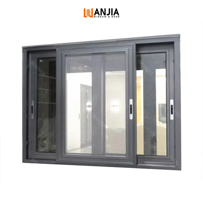 WANJIA NRFC CSA Certification Black Aluminum Window Frame Energy Efficient Modern Aluminium Sliding Windows
