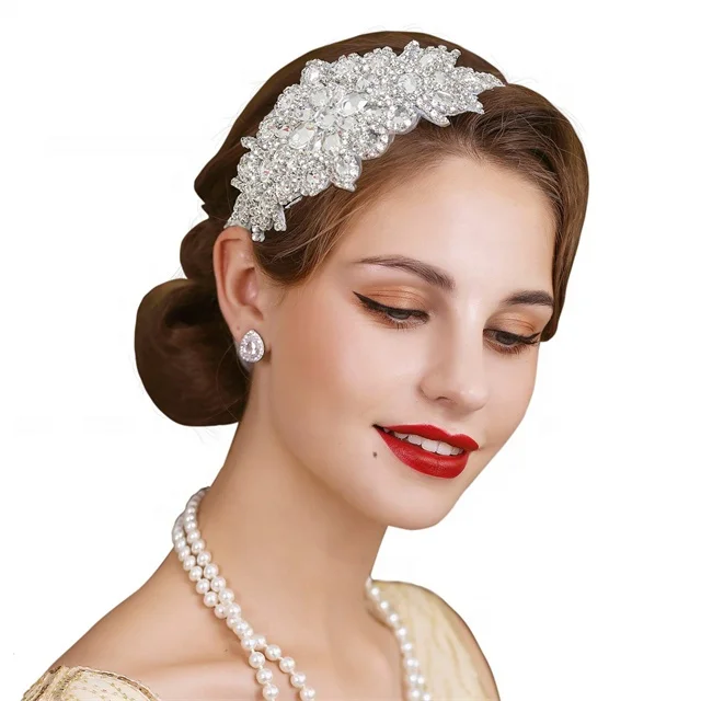 Customized Rhinestone Flapper Headband 1920s Elastic Headpiece Great Gatsby Hair Accessories for wedding
