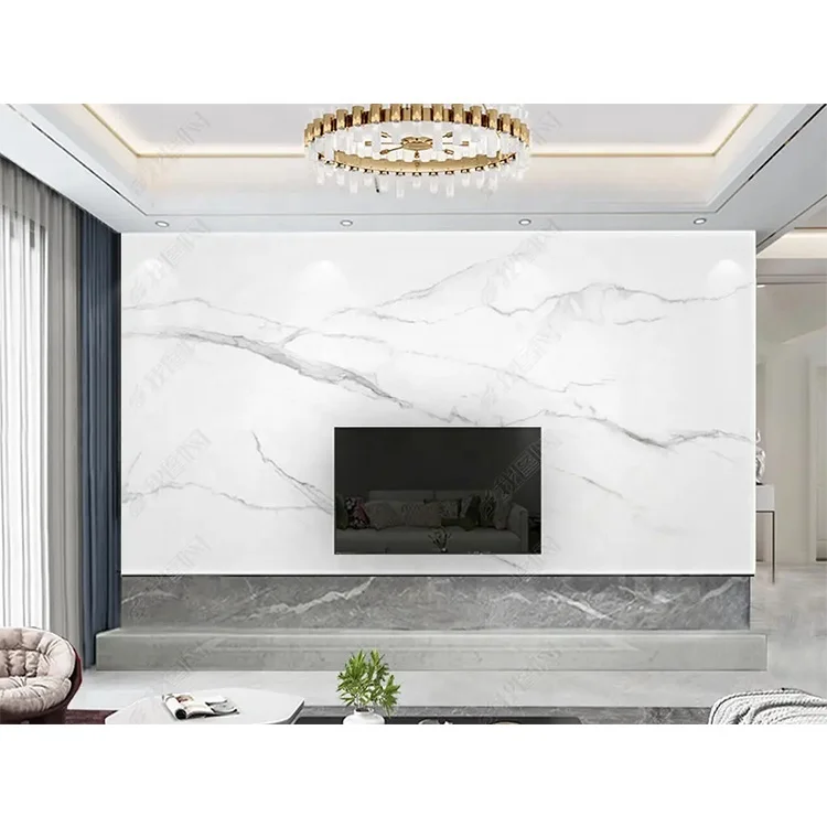 900x1800mm Natural Italian Big Slab White Marble Floor And Wall Tile Rock Beam For TV Background