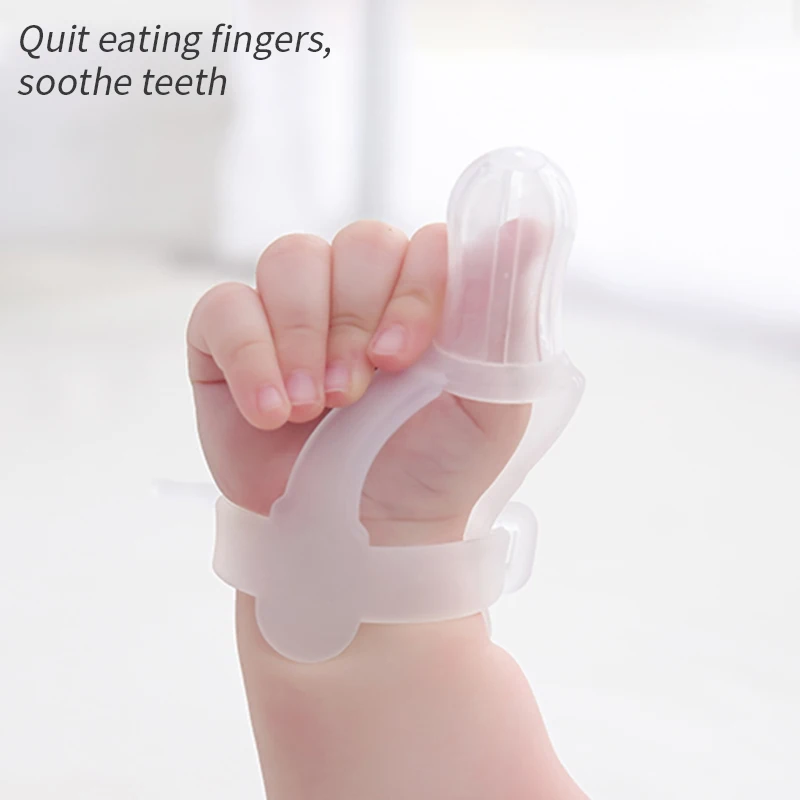 Food Grade Safe Chew Teething Baby Toddler Infant Silicone Finger Teether Stop Thumb Sucking Toy