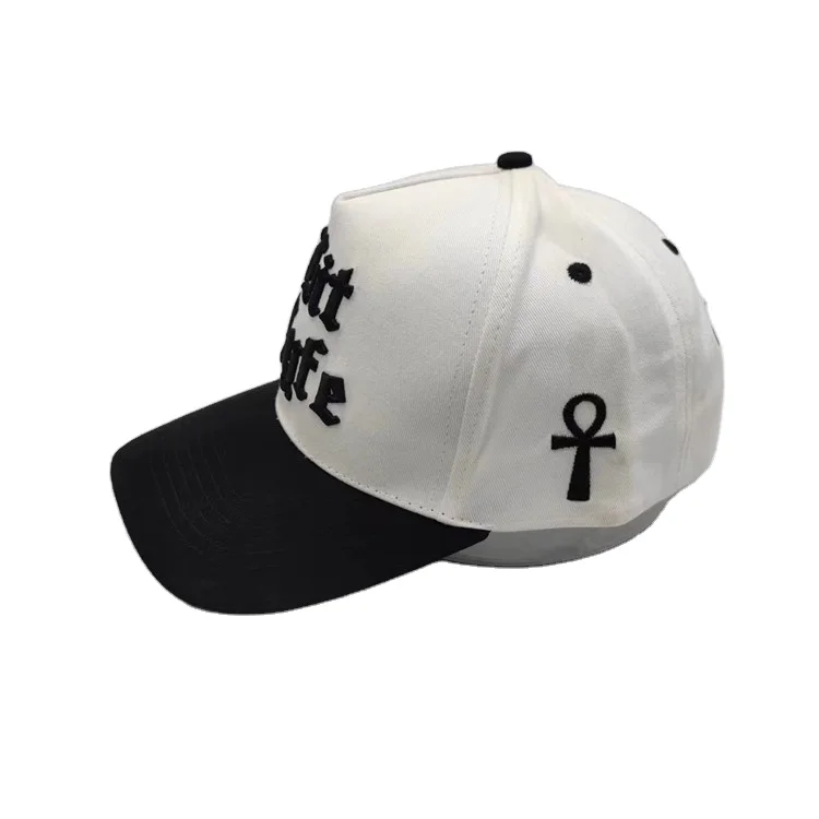 Custom High Quality 5 Panel A Frame Style Cotton Baseball Cap With 3D Raised Embroidery Logo Two Tone Hats