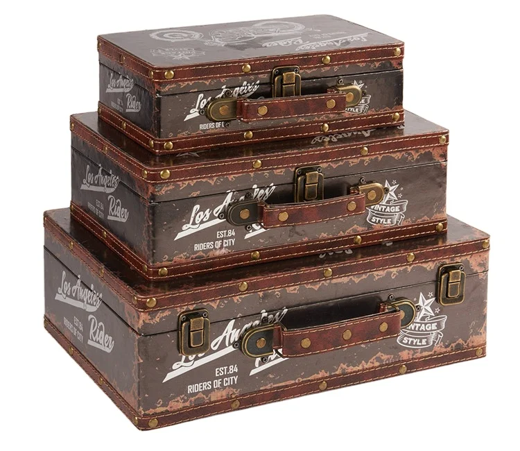 Custom logo old fashioned lightweight brown leather suitcase