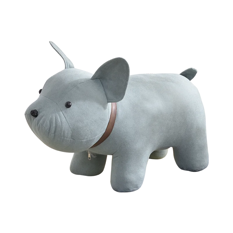 Hot sale fabric ottoman wooden cute foot stools cartoon stool dog shape animal kids stool for home