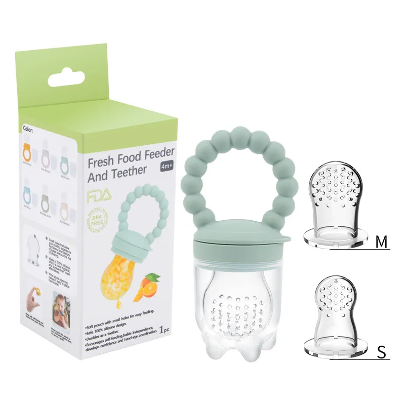Food Grade BPA Free Two Uses Reusable Silicone Baby Pacifier Teether Soft Baby Fruits Feeder