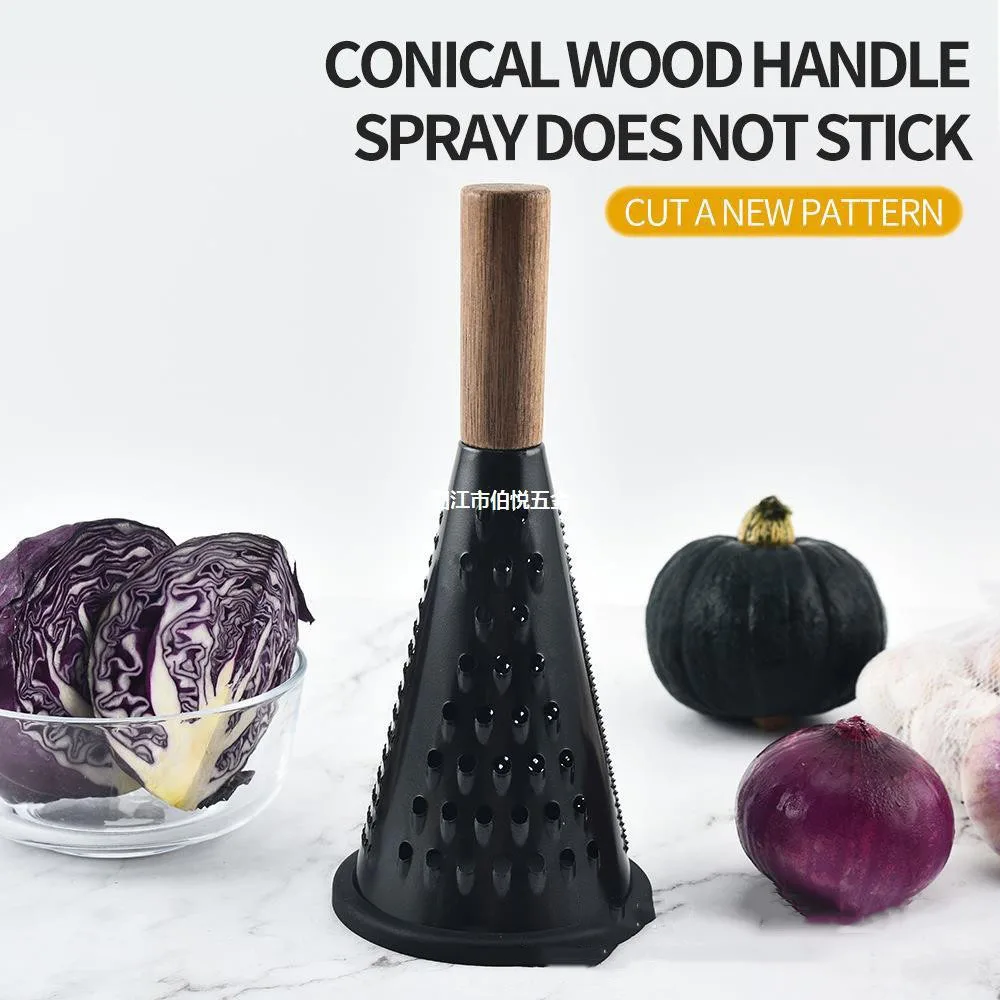 8 inch conical stainless steel grater Kitchen multi-purpose melon, fruit, potato and vegetable cutting wood handle