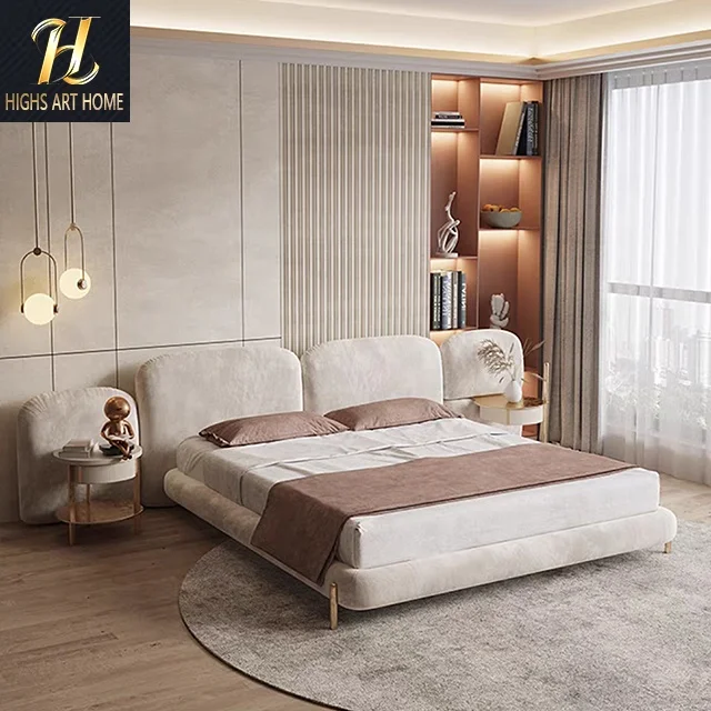 Italian Bed Luxury Villa Master Bedroom New Design Stone Bed Widescreen Headboard 1.8m Double Bed Creative Furniture