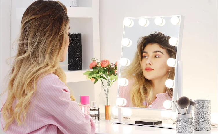 Fashion modern luxury style bathroom table top vanity mirror with led light makeup Mirror table mirror