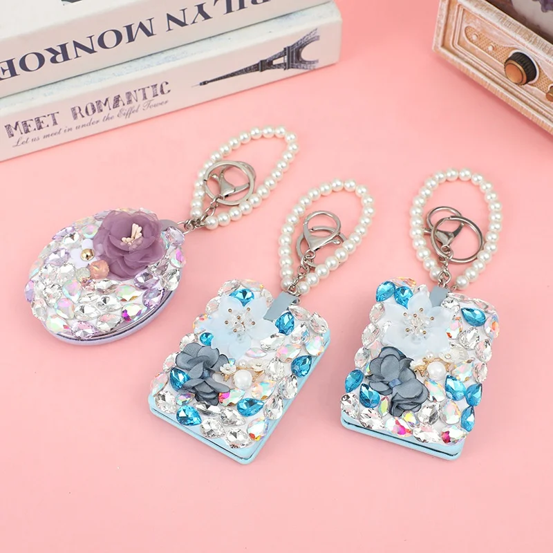 Роскошное зеркало с блестящими стразами, роскошное зеркало, ручной держатель, карманное круглое зеркало, роскошные зеркала для макияжа