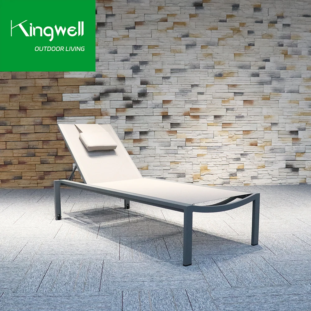 Elegant style outdoor furniture aluminum mesh fabric beach chaise lounge chair patio garden hotel sun lounger with cushion